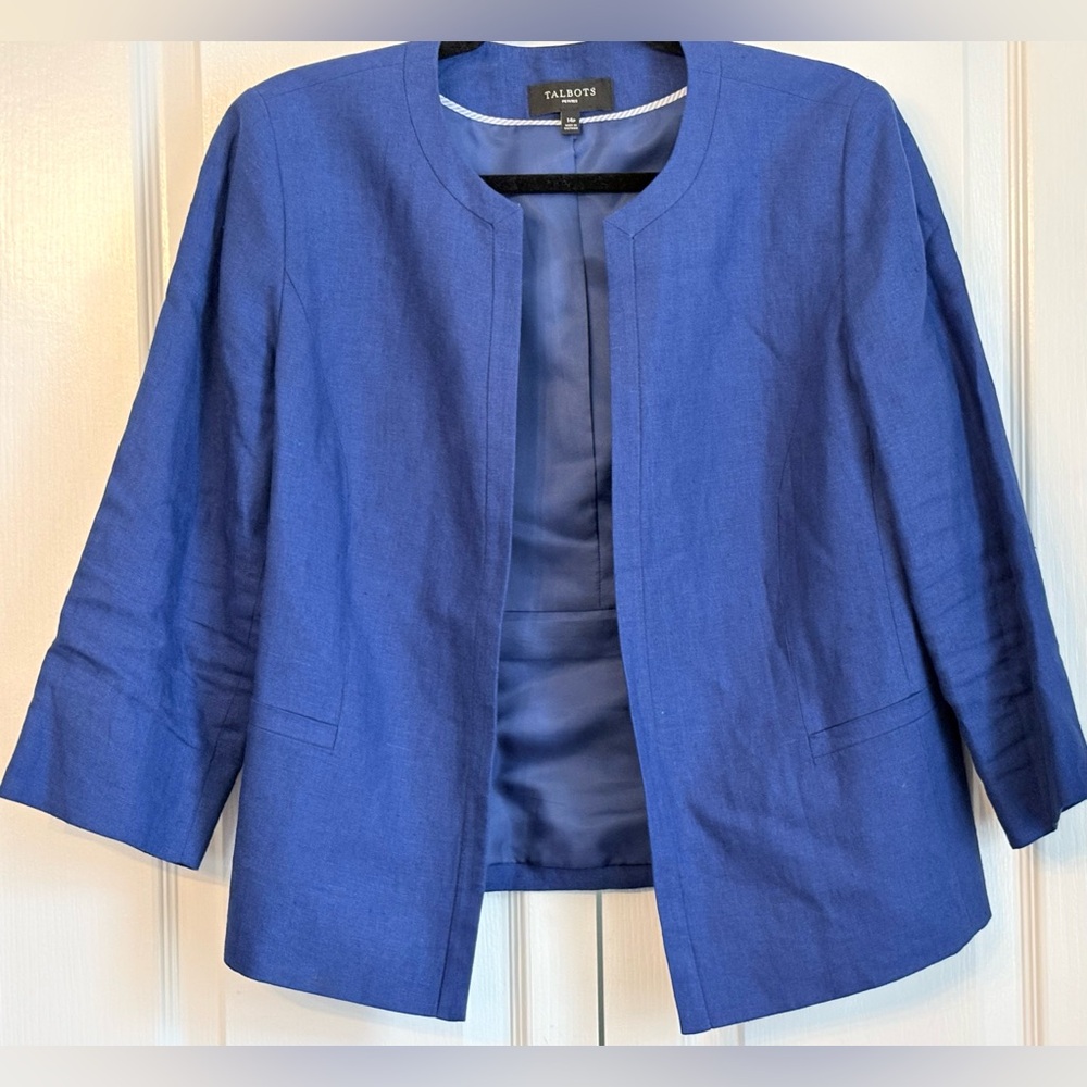 Talbots Women's Jacket, Blue Linen, size 14P